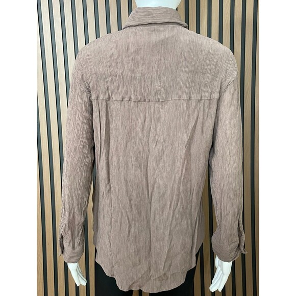 Abercrombie & Fitch Women's Shirt Button-Up Oversized Crinkle Textured S Brown - Picture 2 of 9